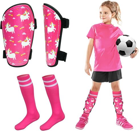 واقيات قصبة القدم للأطفال، مجموعة JAOBHAHY 4 قطع من وسادات قصبة القدم وجوارب كرة القدم للأطفال الصغار للفتيات، بطانة EVA تقلل من التأثير والإصابات للأطفال من عمر 3-5 4-6 5-8 in Kuwait