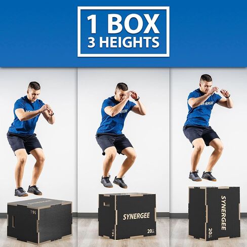 Synergee 3 in 1 Non-Slip Plyometric Box for Jump Training and Conditioning. Wooden Plyo and Soft Plyo Box All in One Jump Trainer. Sizes 20/18/16, 16/14/12 in Saudi Arabia