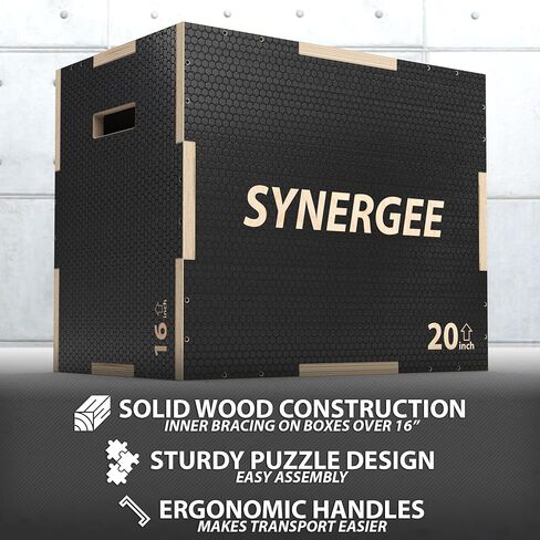 Synergee 3 in 1 Non-Slip Plyometric Box for Jump Training and Conditioning. Wooden Plyo and Soft Plyo Box All in One Jump Trainer. Sizes 20/18/16, 16/14/12 in Saudi Arabia