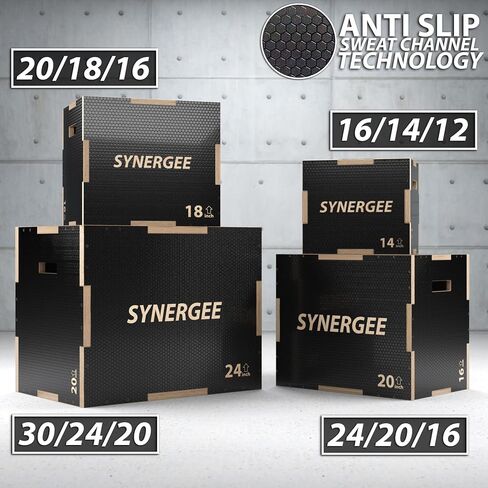 Synergee 3 in 1 Non-Slip Plyometric Box for Jump Training and Conditioning. Wooden Plyo and Soft Plyo Box All in One Jump Trainer. Sizes 20/18/16, 16/14/12 in Saudi Arabia