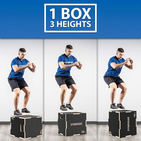 Synergee 3 in 1 Non-Slip Plyometric Box for Jump Training and Conditioning. Wooden Plyo and Soft Plyo Box All in One Jump Trainer. Sizes 20/18/16, 16/14/12 in Saudi Arabia