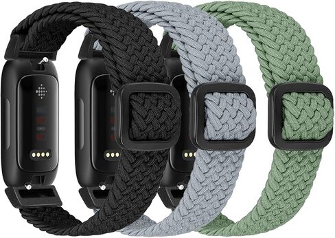3 Packs Elastic Braided Bands Compatible with Fitbit Inspire 3/Inspire 2/Inspire HR/Inspire/Ace 3/Ace 2, Adjustable Stretchy Bands Elastic Sport Wristbands for Fitbit Inspire 3/2 for Women Men in Kuwait