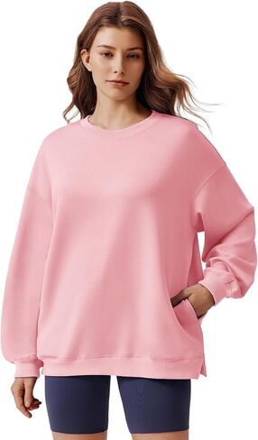 PINSPARK Sweatshirt for Women Oversized 2024 Fall Outfit Long Sleeve Y2K Pullover Top Crewneck Sweat Shirts with Side Pockets in Saudi Arabia