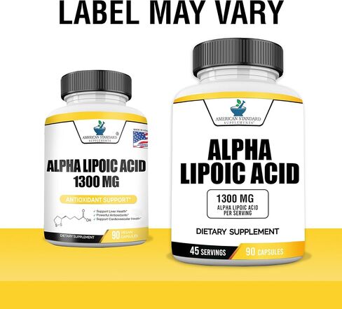 American Standard Supplements Alpha Lipoic Acid 1300mg Per Serving - Vegan, Gluten Free, Non-GMO, 60 Capsules, 30 Servings in Saudi Arabia