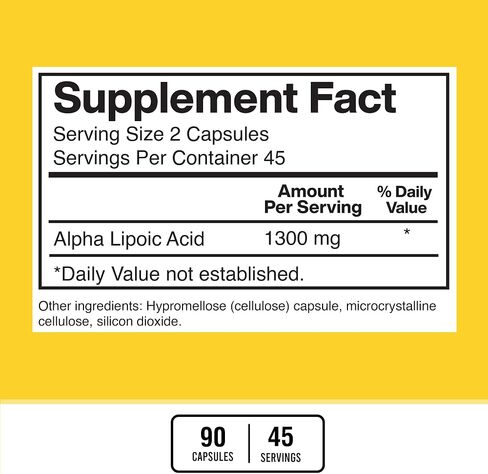 American Standard Supplements Alpha Lipoic Acid 1300mg Per Serving - Vegan, Gluten Free, Non-GMO, 60 Capsules, 30 Servings in Saudi Arabia