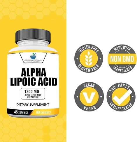 American Standard Supplements Alpha Lipoic Acid 1300mg Per Serving - Vegan, Gluten Free, Non-GMO, 60 Capsules, 30 Servings in Saudi Arabia