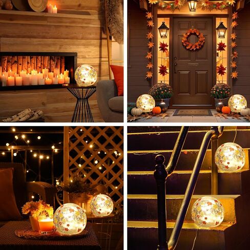 2 Pcs Thanksgiving Centerpiece Decorations 3.9 inch Crackle Glass Globe Ball with LED Lights for Fall Indoor Tabletop Mantel Thanksgiving Centerpiece Decorations in Saudi Arabia