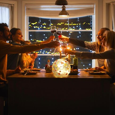 2 Pcs Thanksgiving Centerpiece Decorations 3.9 inch Crackle Glass Globe Ball with LED Lights for Fall Indoor Tabletop Mantel Thanksgiving Centerpiece Decorations in Saudi Arabia