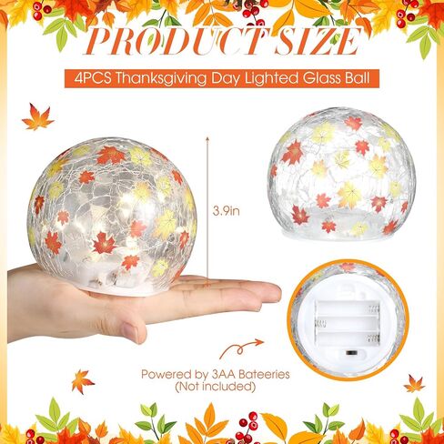 2 Pcs Thanksgiving Centerpiece Decorations 3.9 inch Crackle Glass Globe Ball with LED Lights for Fall Indoor Tabletop Mantel Thanksgiving Centerpiece Decorations in Saudi Arabia