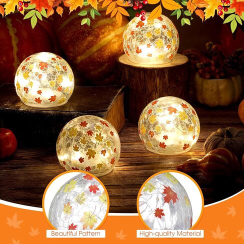 2 Pcs Thanksgiving Centerpiece Decorations 3.9 inch Crackle Glass Globe Ball with LED Lights for Fall Indoor Tabletop Mantel Thanksgiving Centerpiece Decorations in Saudi Arabia