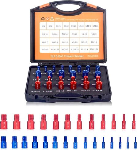 Nut and Bolt Thread Checker – Practical Thread Checker Box – Easy to Use Thread Checker Standard and Metric – Compact Bolt and Nut Identifier Gauge Box – 44 Male/Female Gauges in Saudi Arabia