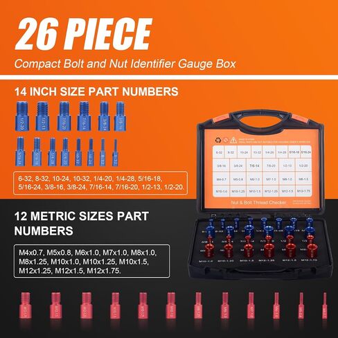 Nut and Bolt Thread Checker – Practical Thread Checker Box – Easy to Use Thread Checker Standard and Metric – Compact Bolt and Nut Identifier Gauge Box – 44 Male/Female Gauges in Saudi Arabia