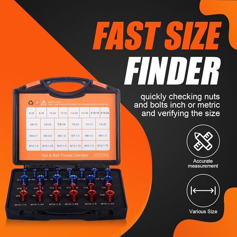 Nut and Bolt Thread Checker – Practical Thread Checker Box – Easy to Use Thread Checker Standard and Metric – Compact Bolt and Nut Identifier Gauge Box – 44 Male/Female Gauges in Saudi Arabia