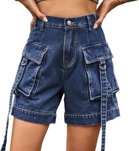 Denim cargo pants casual pocket shorts elastic waist women shorts in Saudi Arabia