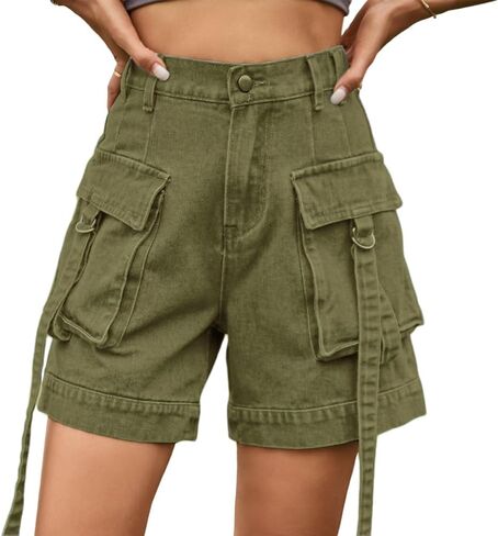 Denim cargo pants casual pocket shorts elastic waist women shorts in Saudi Arabia