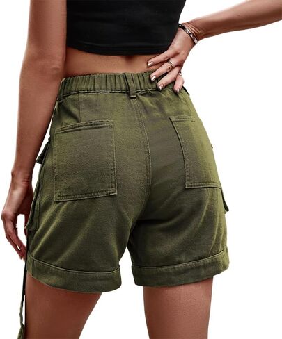Denim cargo pants casual pocket shorts elastic waist women shorts in Saudi Arabia