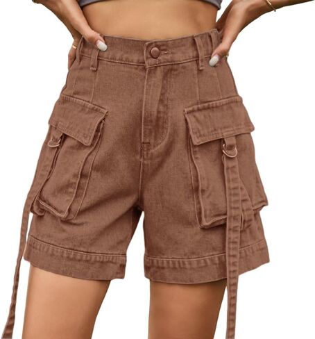 Denim cargo pants casual pocket shorts elastic waist women shorts in Saudi Arabia