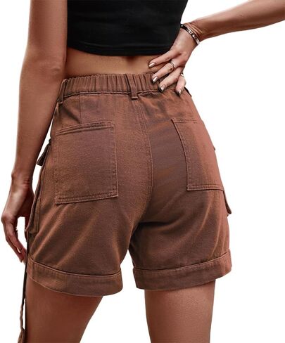 Denim cargo pants casual pocket shorts elastic waist women shorts in Saudi Arabia