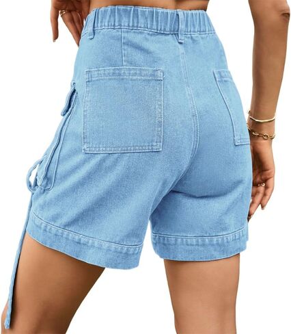 Denim cargo pants casual pocket shorts elastic waist women shorts in Saudi Arabia