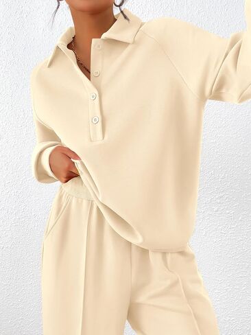 PRETTYGARDEN Women Fall 2 Piece Outfits Sweatsuits Quarter Button Long Sleeve Sweatshirt Wide Leg Pants Tracksuit Lounge Sets in Saudi Arabia