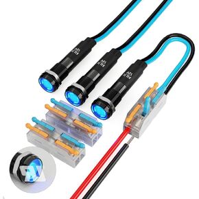 3Pcs LED 8MM (5/16'')12V Metal Indicator Light Pilot Lights Black Anodized Waterproof ip67 Red Green Yellow Bule White Signal Lamp (Red, 12V Black Anodized/3 Pcs)