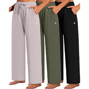 Neer 3 Pack Women's Wide Leg Pants High Waist Sweatpants Yoga Palazzo Drawstring Lounge Pajamas Jogger Pants with Pockets