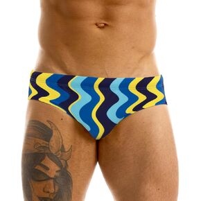 MIZOK Men‘s Striped Swimming Brief Sexy Low Rise Bikini Swimwear Colorful Bathing Suit