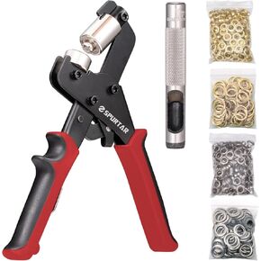 Spurtar Grommet Tool Kit 3/8'' Handheld Grommet Kit Magnetic Eyelet Tool with 10mm Hollow Punch and 500pcs Eyelets Grommet Tool for Leather Fabric Belt Tarp Tent Bag Curtain Cardboard