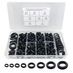 335Pcs Rubber Grommets Assortment kit,8 Sizes (1/4", 5/16", 3/8", 7/16", 1/2", 5/8", 7/8", 1") O Ring Rubber Grommets for Wiring Automotive Cable Hole Plug Electrical Wire Gasket Set