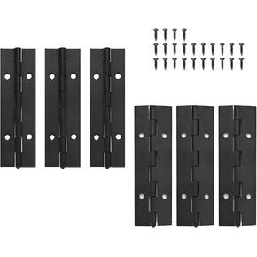 6 Pack Continuous & Piano Hinges,8 inches Black 304 Stainless Steel Hinges 0.04" Thickness Heavy Duty Continuous Hinges with Holes for Pianos，Door，Wooden Boxes，Cabinet. (8inch/20cm)