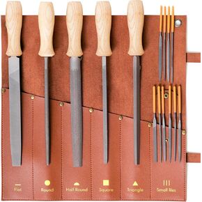 15Pcs Metal File Set, 5Pcs Metal Files for Wood and Metal & 10Pcs Needle File Set for Sanding Work with Synthetic Leather Roll-Up Tool Pouch.