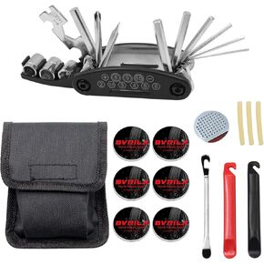 Bike Repair Tool Kit, Bicycle 16 in 1 Multitool & Bike Tube Patch Kit & Tire Lever & Portable Bag, Cycling Maintenance Fix Set for Road Mountain Bikes