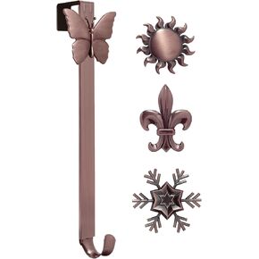 Haute Decor Adapt Adjustable Length Wreath Hanger with Interchangeable Icons (Oil Rubbed Bronze-Bee/Sun/Pumpkin/Snowflake) - 4 Wreath Hangers in 1 - Sturdy Door Wreath Hanger
