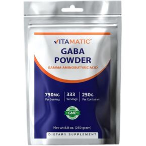 Vitamatic Gamma Aminobutyric Acid Powder 750 mg per Serving - 250 Grams - Also Called GABA - 333 Servings