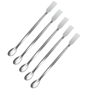 5 Pieces 20cm Stainless Steel Lab Spoon Spatula 2 in 1 Long Handle Laboratory Sampling Spoon Mixing Spatula Double-Ended Reagent Sampling Spoon Lab Spatulas for Experiment Lab Use