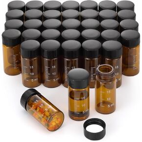 36Pcs 20ml Small Amber Glass Vials with Lids and Scale Lab Sample Vials Empty Refillable Perfume Travel Mini Glass Graduated Measuring Bottles with Screw Caps for Essential Oils