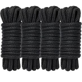 4 Pack 3/8" x 15’ Boat Dock Lines for Boat & Pontoon, Premium Marine- Grade Double Braided Nylon Dock Line, Pre-Spliced with a 12" Eyelet-Black,Boating Gifts for Men
