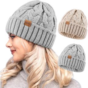Womens Winter Knitted Beanie Hat Knit Warm Skull Cap Skull Cap Beanie for Women 2 Packs