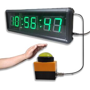 Countdown Timer Clock, Large Stopwatch with Tap Button, Support Count Up & Real Time Function, Ideal for Indoor Games & Sports, Wall Mount/Tabletop, 13.4x3.7in.