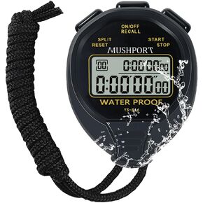 Waterproof Stopwatch Timer 30 Laps/Splits Recall Memory, Silent Stopwatch Simple Operation Only Stopwatch with ON/Off, Digital Stop Watch for Swimming Sports Coaches PE-Teacher, Black