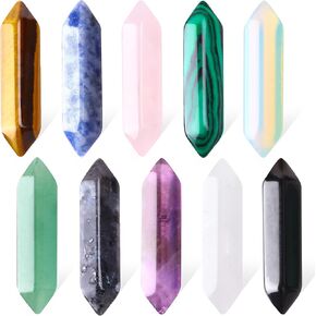 UU UHINOM 24PS Healing Crystals Hexagonal Bullet Stones Sets,Tumbled Polished Gemstone Chakra Stones Assorted Amethyst Rose Quartz Stone Wands for Jewelry Making and Meditation Decor Gifts