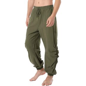 perdontoo Mens Casual Cotton Linen Pant Elastic Waist Drawstring Yoga Jogger Pants
