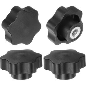 HARFINGTON 4pcs Star Knobs M12 Female Thread 48mm Head Plastic Non-Through Hole Brass Screw-in Clamping Handles Threaded Hand Knobs, Black