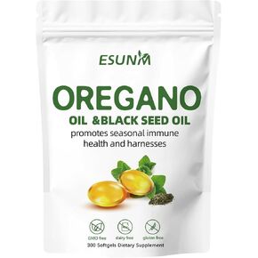 Oregano Softgels, Oregano Oil with Black Seed Oil Promotes Seasonal Immune Health and Harnesses, Oregano Oil Supplement Capsules, Non-GMO, Gluten Free, 300 Softgel Capsules Dietary Supplement