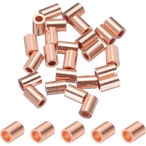 PATIKIL 1/16"/ 1.5mm Wire Rope Stop Sleeve, 25 Pack Copper Crimping Loop Sleeve End for Wire Rope Cable Ferrule, Gold Tone