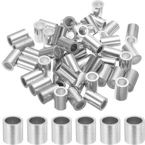 uxcell 5/64" 2mm Aluminum Crimping Loop Sleeve Single Round Ferrule 7mm Height, Silver 50pcs