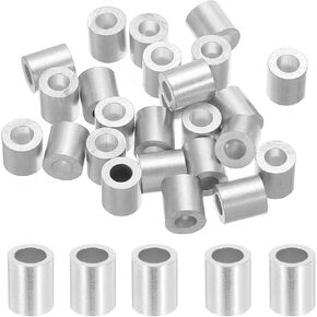 uxcell 3/8" 10mm Aluminum Crimping Loop Sleeve Single Round Ferrule 25mm Height, Silver 25pcs