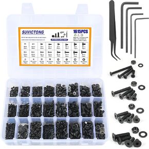1615 PCS Hex Flat Head Cap Bolts Nuts Washers Assortment Kit with Hex Wrenches 10.9 Grade Alloy Steel Replacement Machine Fastener Screws and Bolts Nuts for 3D Printer Remote Control Projects and DIY