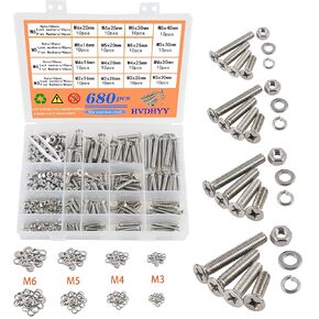M3 M4 M5 M6 Nuts and Bolts Set Machine Screws & Nuts Assortment kit 304 Stainless Steel Hex Socket Button for 3D Printer Screws with a Reusable Storage Box (320pcs)