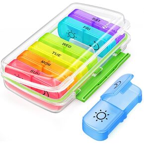 AUVON Pill Box 2 Times a Day with Moisture-Proof Design, Weekly Pill Organizer AM PM with Portable Pocket Slots, Pill Case 7 Day with Dual Protection for Vitamin, Medicine, Medication, and Supplement